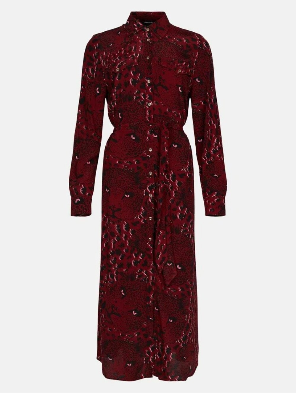 Karen Millen Leopard head woven midi shirt dress Red Burgundy Size 6 - Picture 3 of 8